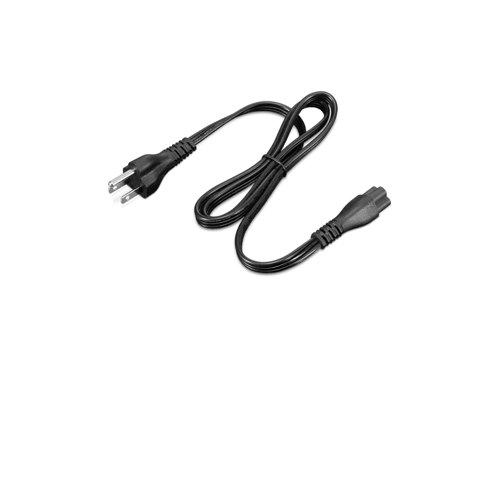 Black power cord for lenovo charger with plug on a white background
