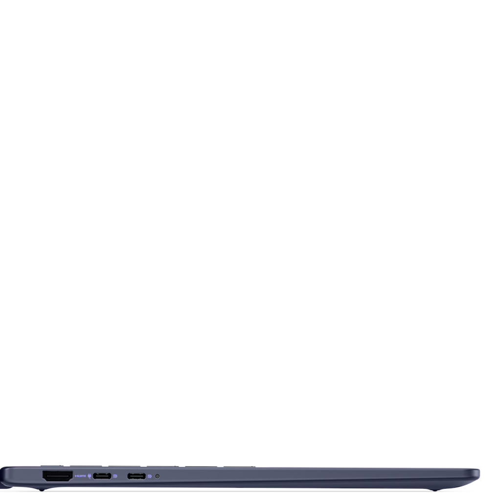 Dell Plus 14 2-in-1 side profile ports Thunderbolt 4 HDMI USB-A Midnight Blue