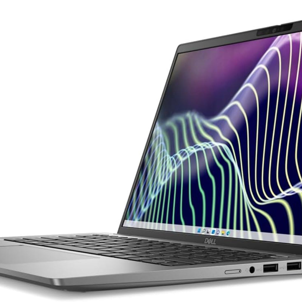 Dell Latitude 7450 Laptop with a colorful abstract design on the screen against a white background