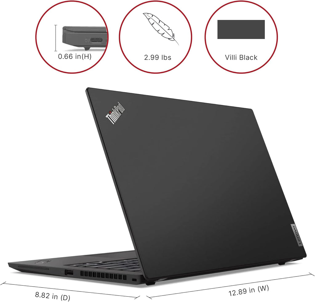 Black ThinkPad laptop with dimensions and weight indicators on a white background Laptop with a dark-themed operating system interface on a white background t14s gen 2 saddle group vaughan