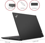 Black ThinkPad laptop with dimensions and weight indicators on a white background Laptop with a dark-themed operating system interface on a white background t14s gen 2 saddle group vaughan