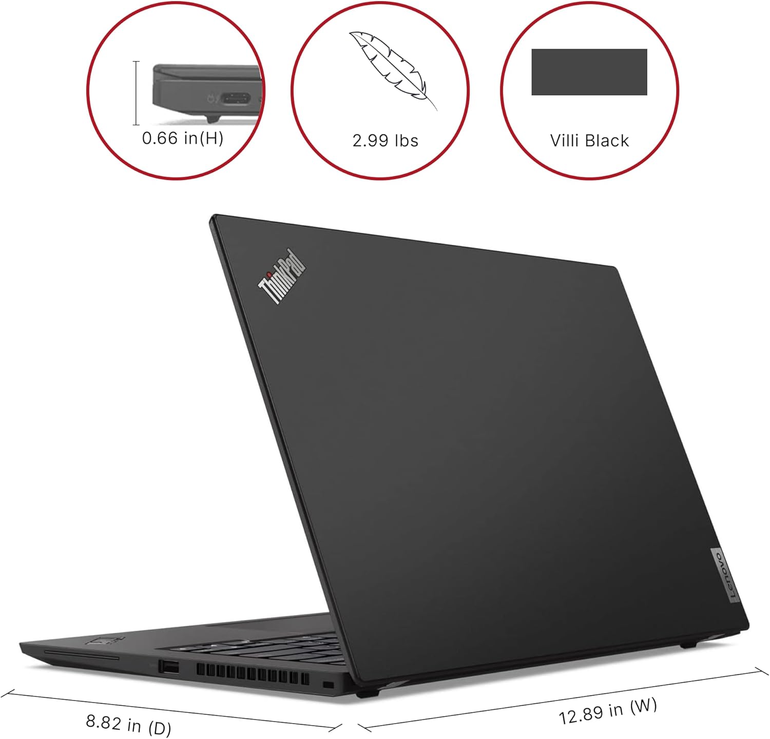 Black ThinkPad laptop with dimensions and weight indicators on a white background Laptop with a dark-themed operating system interface on a white background t14s gen 2 saddle group vaughan
