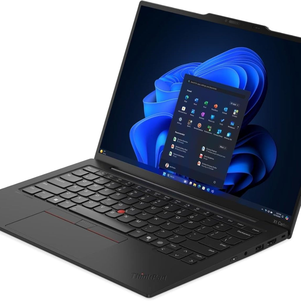 Lenovo X1 Carbon Gen 10 Laptop with a black keyboard and blue screen on a white background