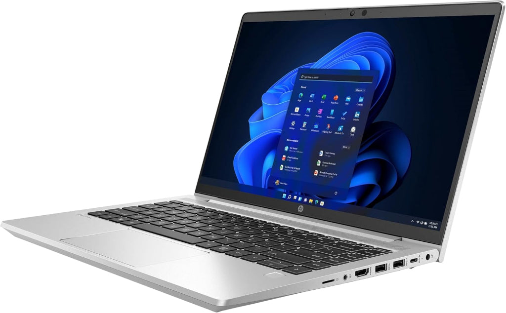 HP Probook 440 G8 Open laptop with a blue abstract design on the screen against a white background