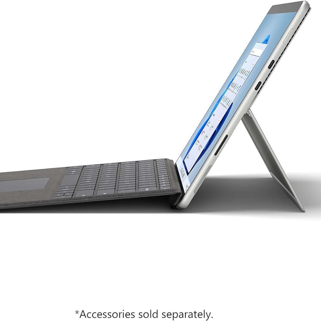 Surface Pro 8 Tablet with keyboard dock on a white background