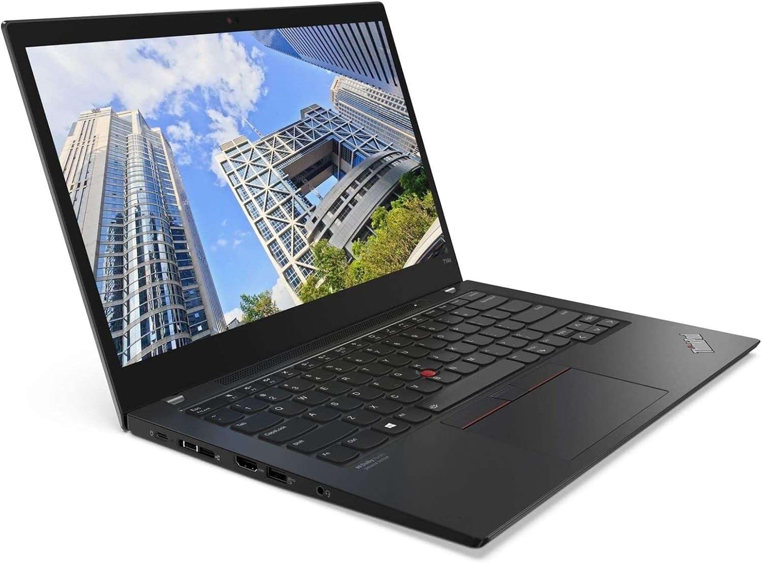 Laptop displaying a cityscape on its screen with a white background Laptop with a dark-themed operating system interface on a white background t14s gen 2 saddle group vaughan
