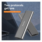 Blueendless M.2 NVMe and SATA dual-protocol SSD enclosure in aluminum, two units angled