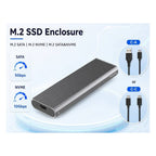 Blueendless M.2 SSD enclosure with SATA 5Gbps and NVMe 10Gbps speeds and USB-C cable options