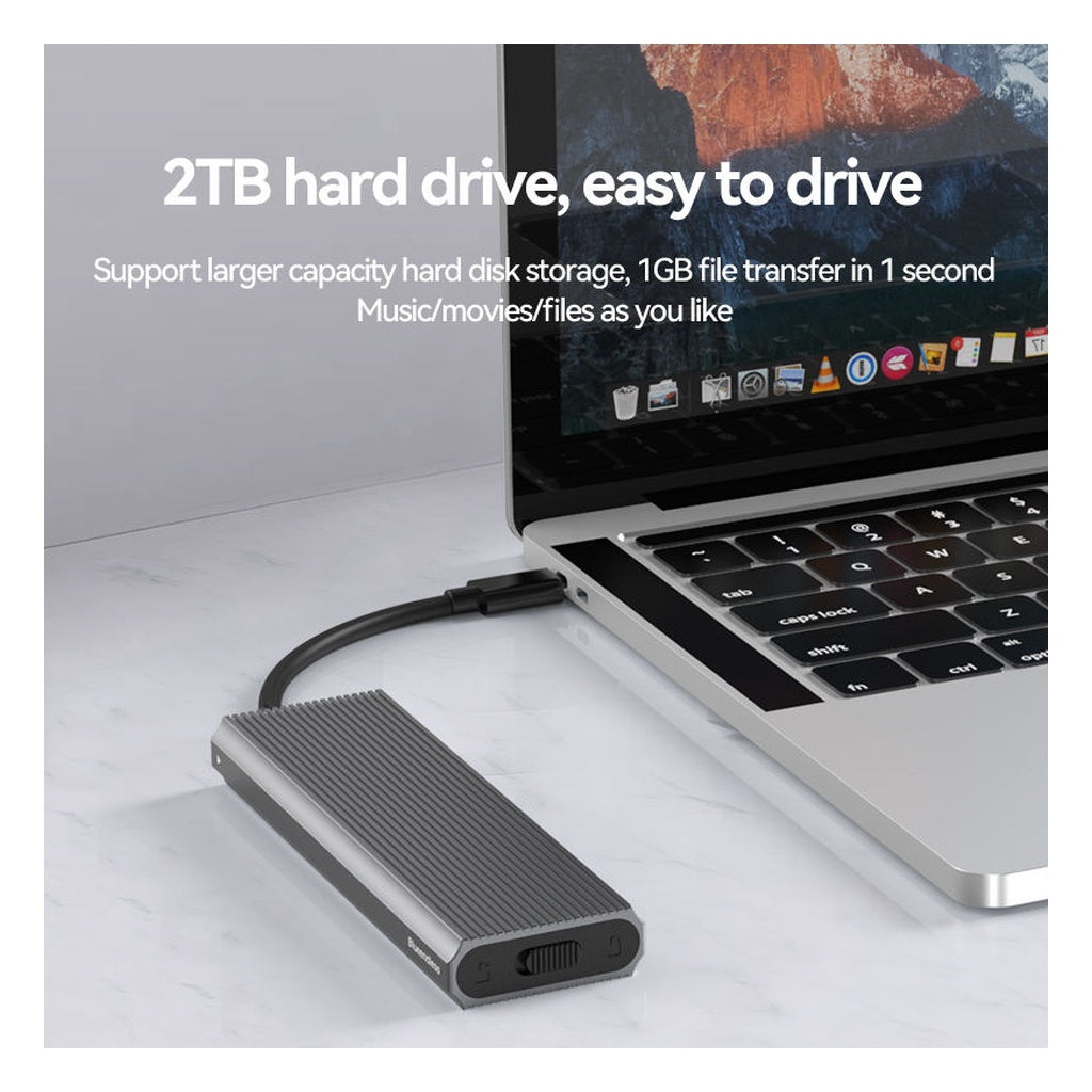 Blueendless M.2 SSD enclosure connected to laptop over USB-C for up to 2TB storage