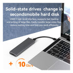 Blueendless M.2 NVMe SSD enclosure plugged into laptop with 10Gbps USB-C transfer speed