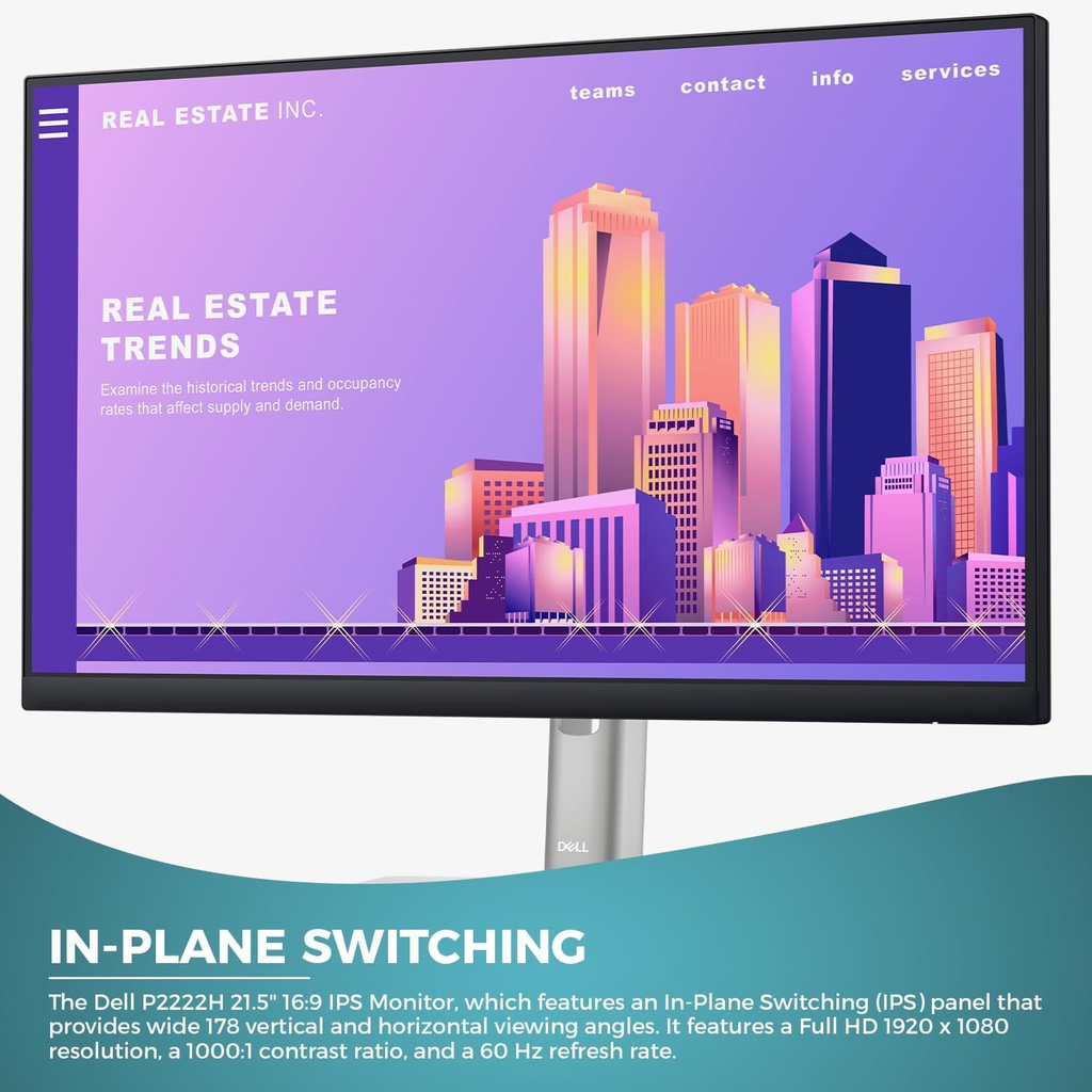 Dell P2222H monitor IPS panel front view - 1920x1080 178 degree viewing refurbished Canada Vaughan Ontario