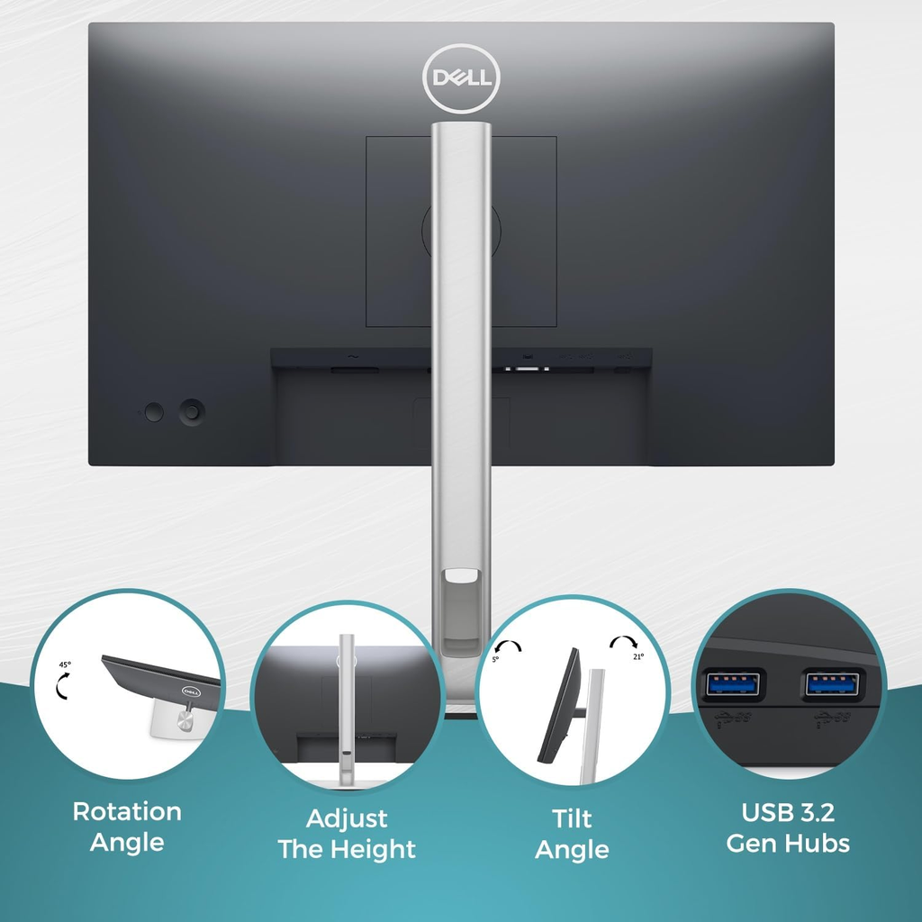 Dell P2222H monitor rear stand adjustment view - rotation height tilt USB hub Canada Vaughan Ontario