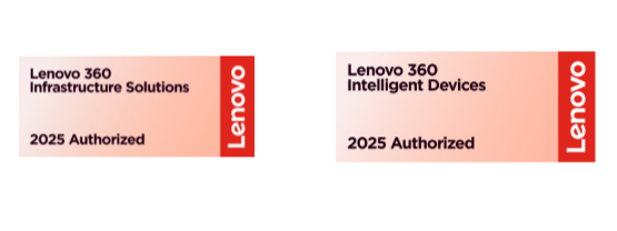 Two Lenovo stickers for 2025 Authorized Infrastructure Solutions and Intelligent Devices on a white background.