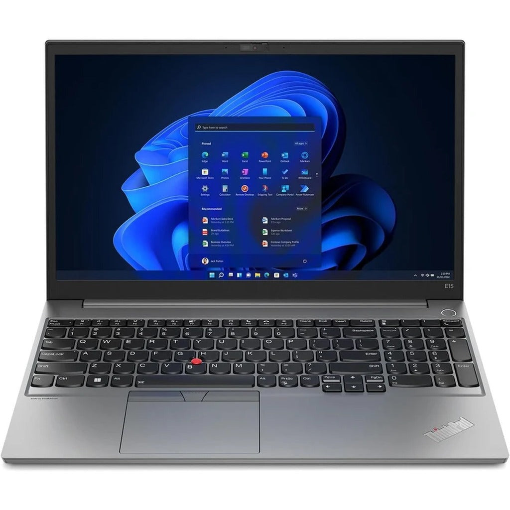 Lenovo ThinkPad E15 Gen 4 front open display view with Windows 11 start menu