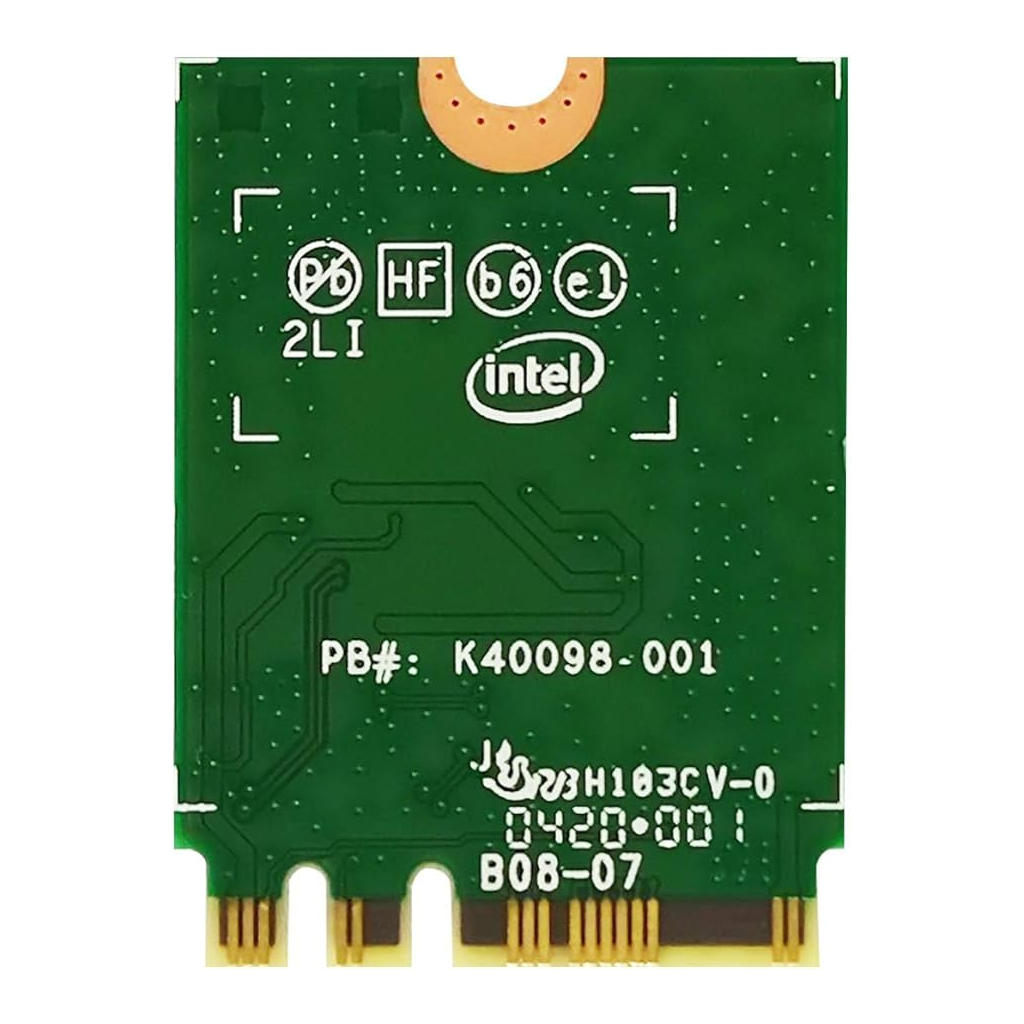 Intel AX210 Wi-Fi 6E module back view showing circuit board and Intel branding - Bluetooth 5.3 Vaughan Ontario