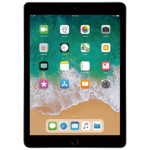 Apple iPad 5th Generation 2017 32GB WiFi Space Gray refurbished front view — Grade A certified, 1-year warranty, Vaughan Ontario