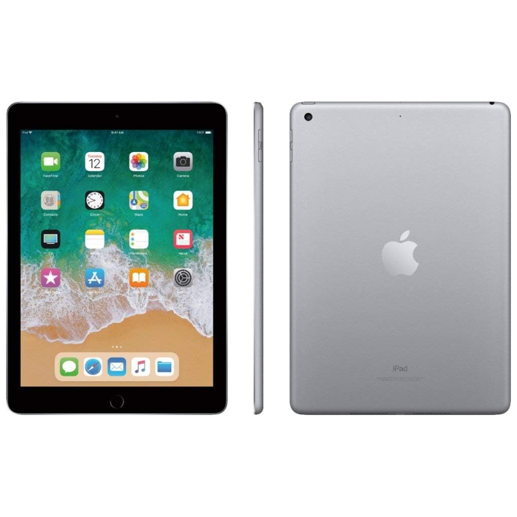 Apple iPad 5th Generation 2017 32GB WiFi Space Gray refurbished front side back view — Grade A certified, 1-year warranty, Canada