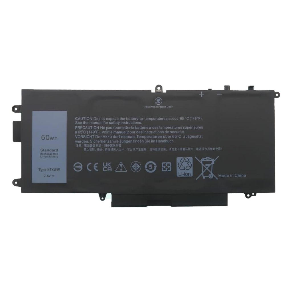K5XWW replacement battery for Dell Latitude 5289, 7389 and 7390 2-in-1, 60Wh 7.6V, front label view