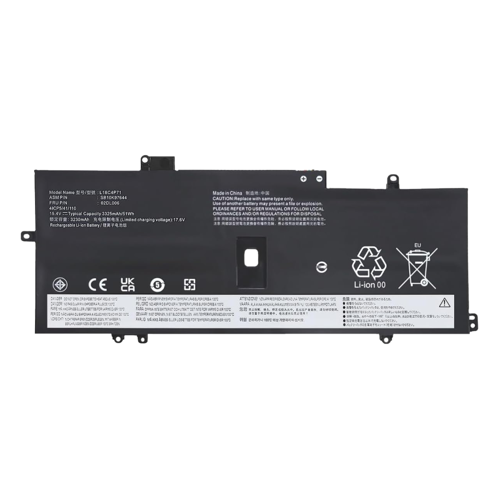 L18C4P71 replacement battery for Lenovo ThinkPad X1 Carbon 7th 8th Gen and X1 Yoga 4th 5th Gen, 51Wh 15.4V, label view