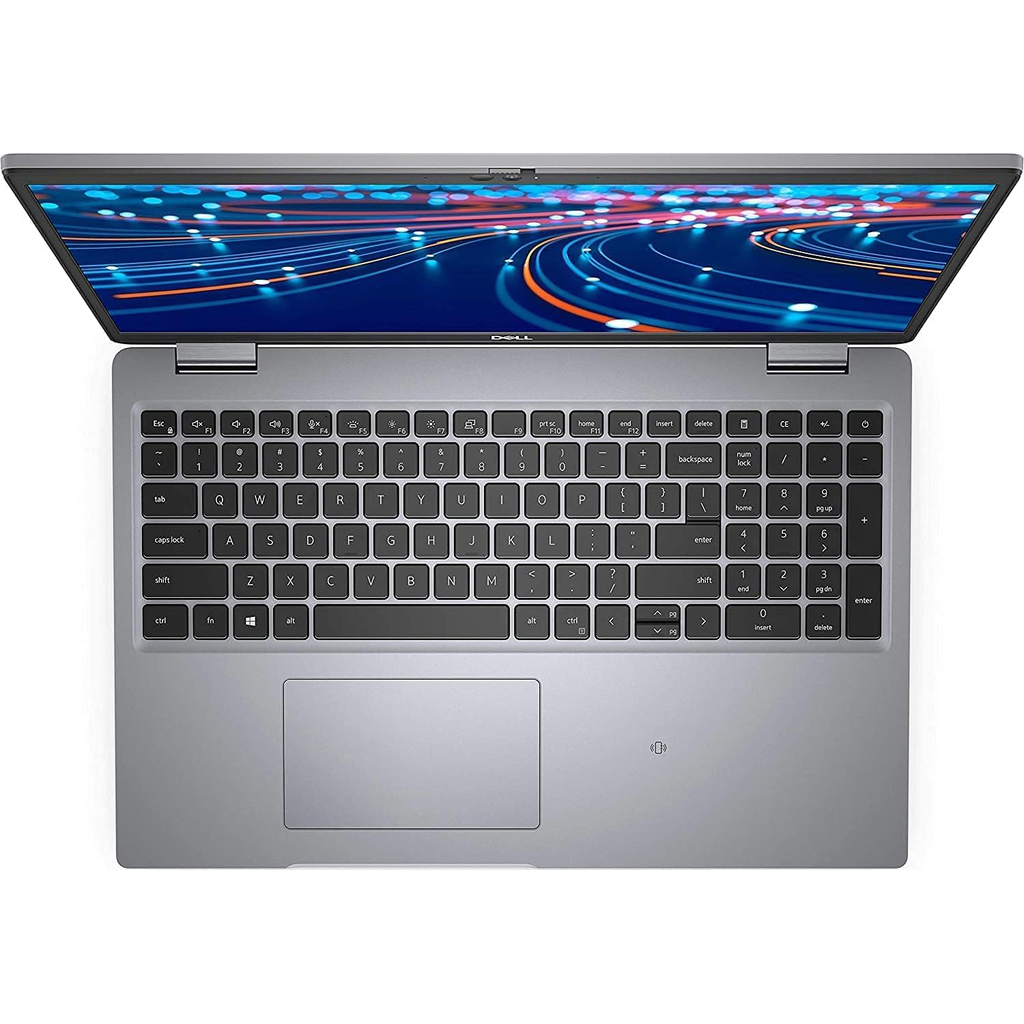 Dell Latitude 5520 open showing full keyboard with numeric keypad touchpad fingerprint reader - refurbished business laptop Vaughan Ontario Canada