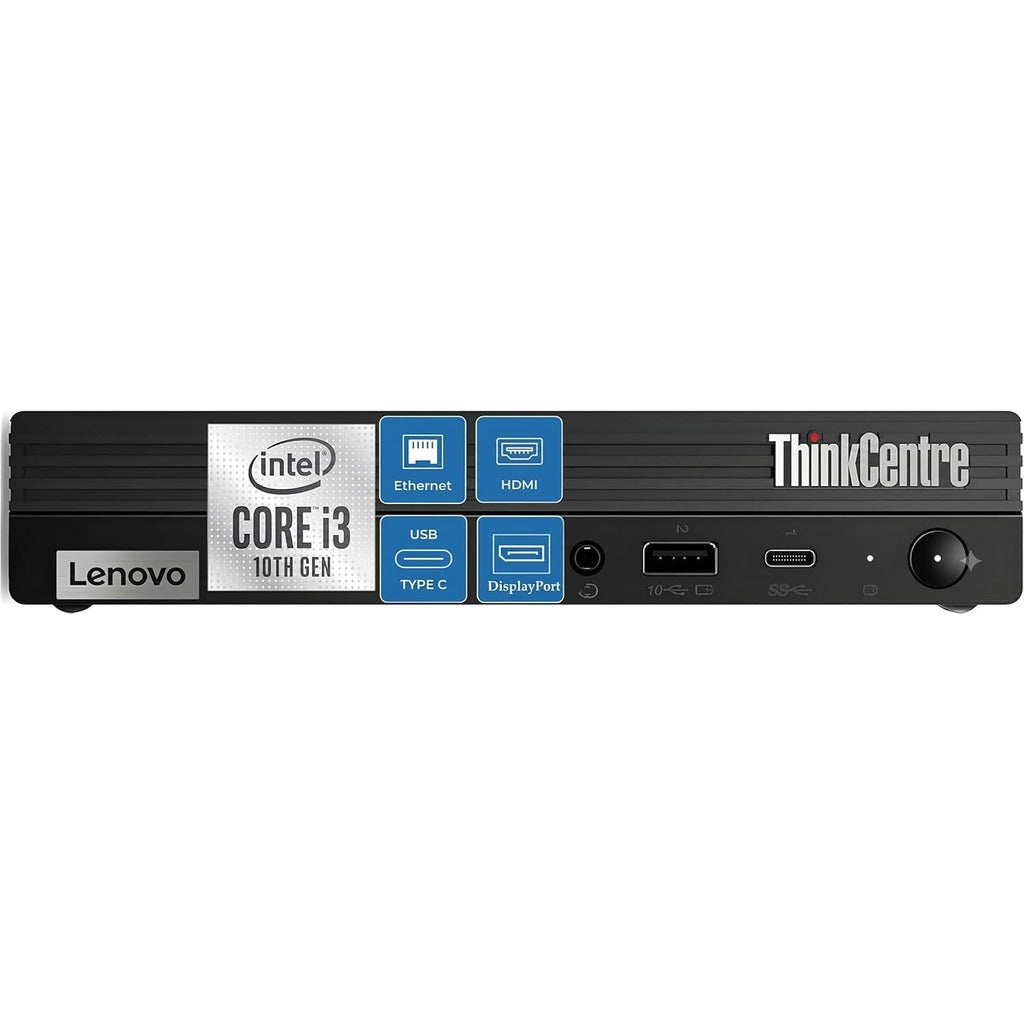 Lenovo ThinkCentre M70q Gen 1 front port diagram showing headphone jack, USB, and power button
