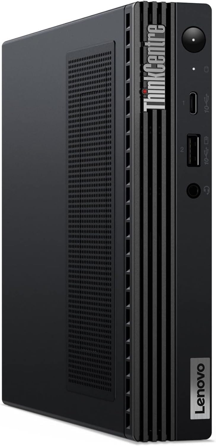 Lenovo ThinkCentre M90q Gen 2 Tiny desktop angled front view with vented side panel