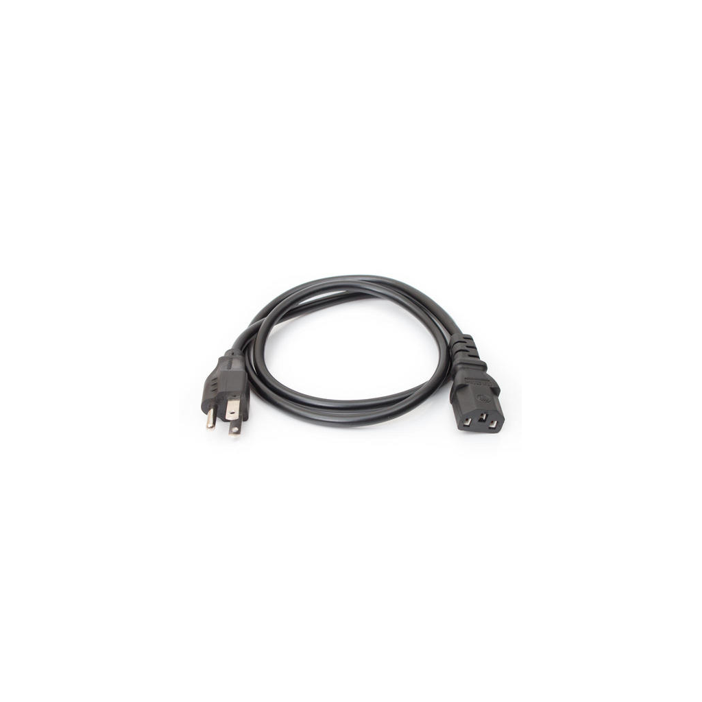 Black power cable with plug on a white background