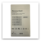 256GB micro SDHC memory card package with technical specifications for phones and cameras