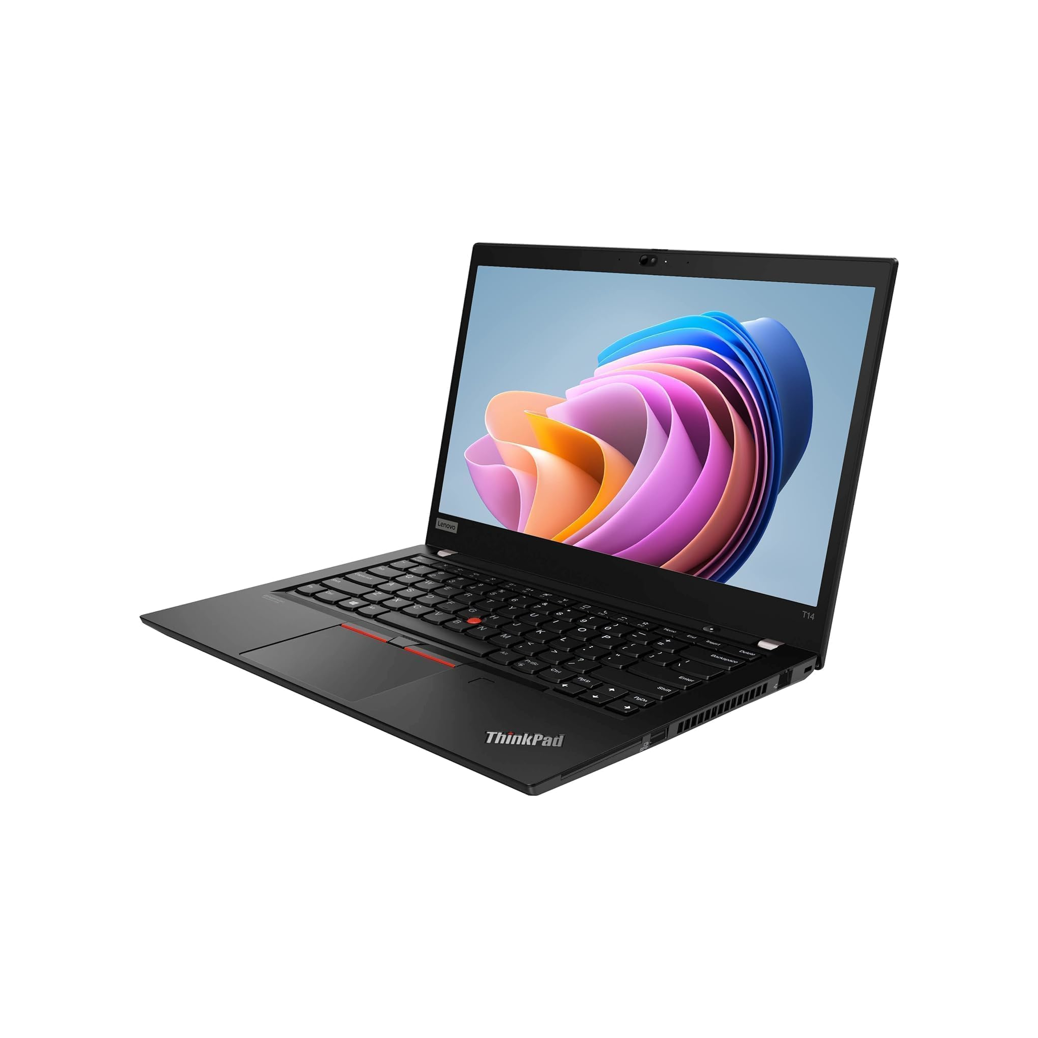 Laptop lenovo t14 gen 1 amd with colorful abstract design on screen against a white background