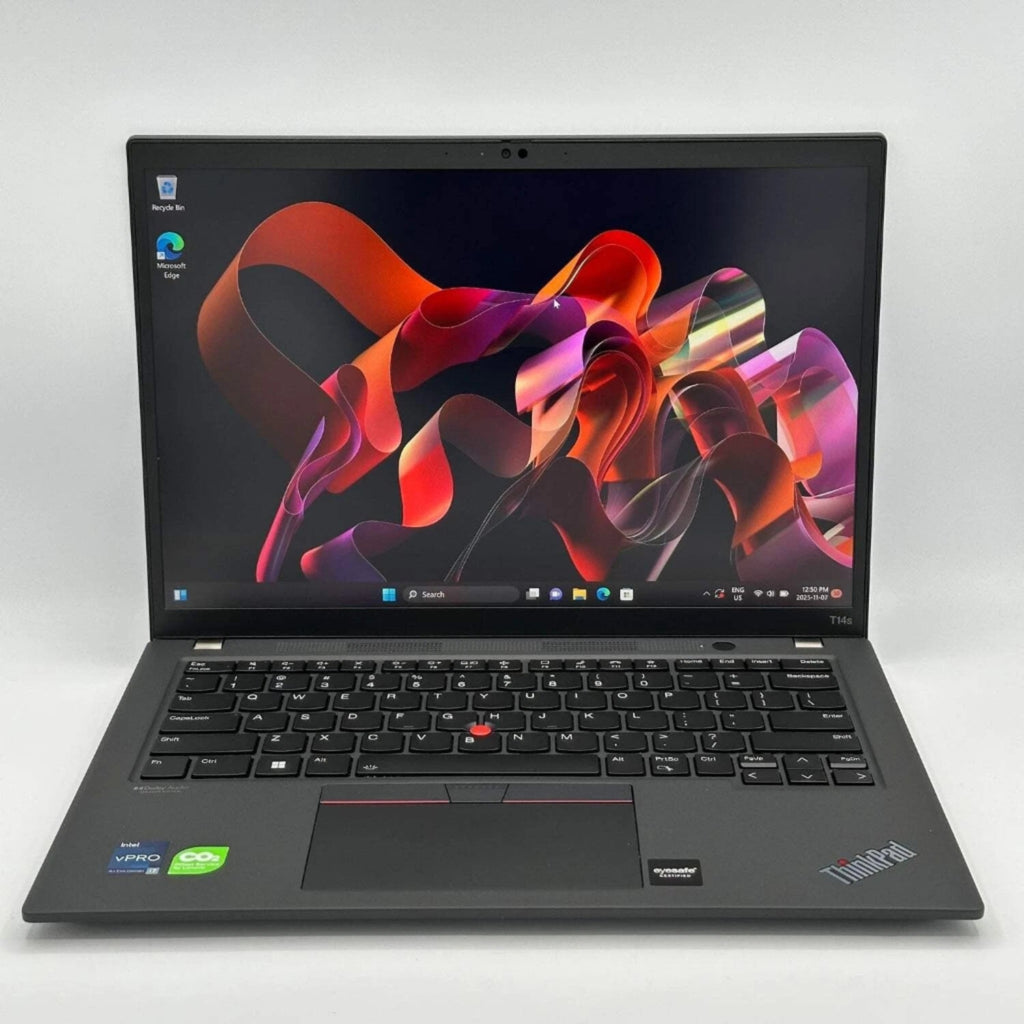 Lenovo ThinkPad T14 Gen 4 laptop open showing keyboard and 14 inch WUXGA display
