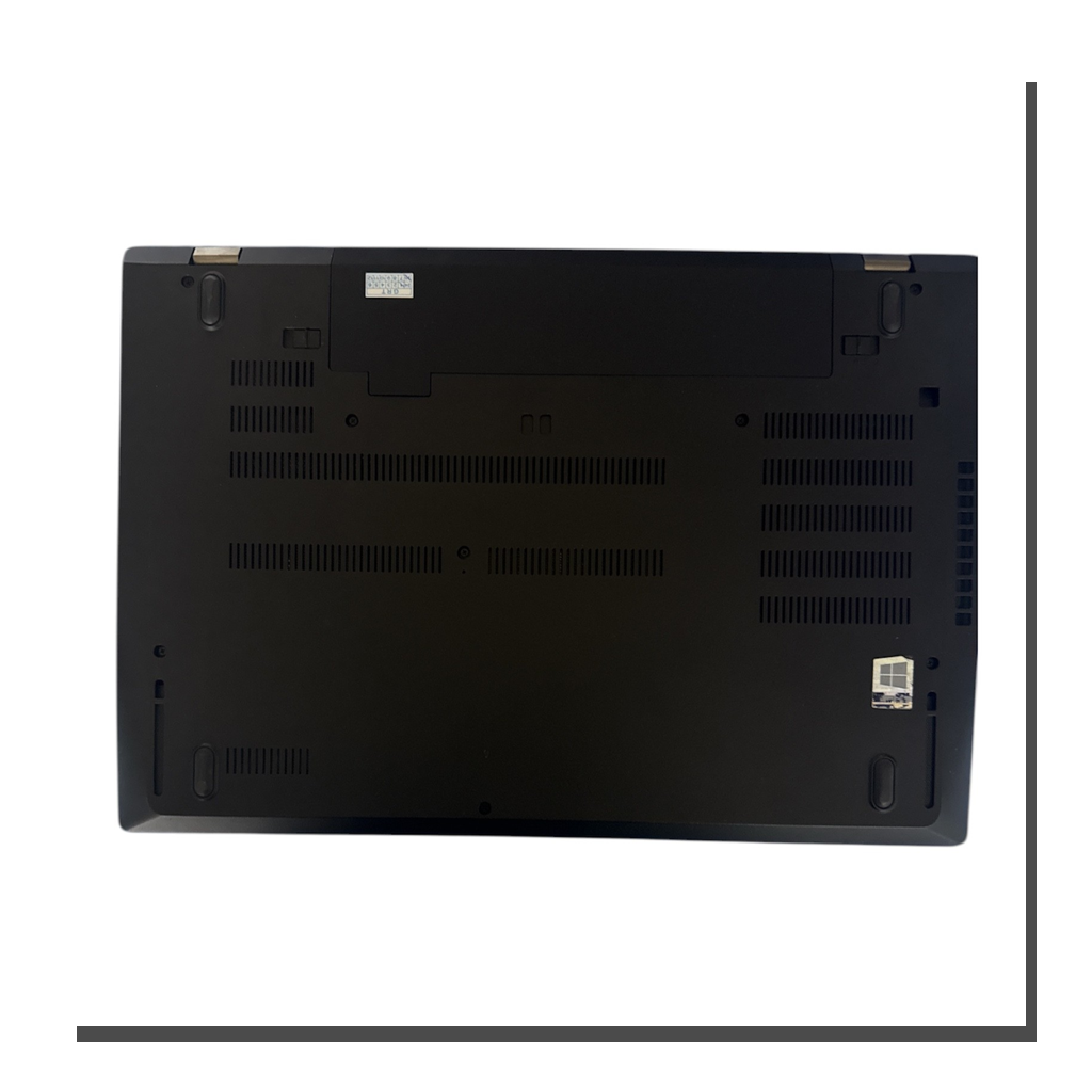 Lenovo ThinkPad T580 bottom case showing dual battery compartment and ventilation - refurbished laptop with 85% battery health guarantee