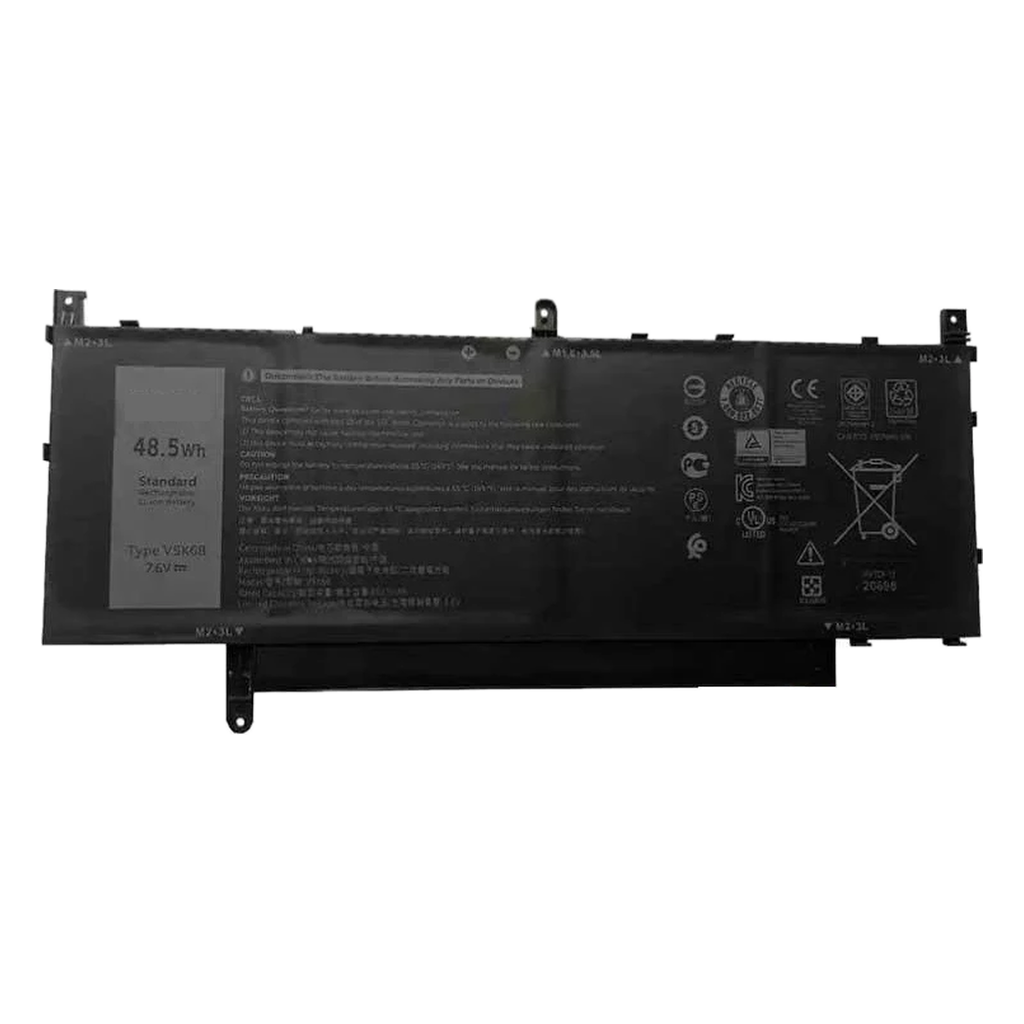 V5K68 replacement battery for Dell Latitude 9510 and 9520, 48.5Wh 7.6V, front label view