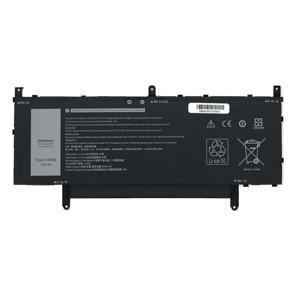 V5K68 48.5Wh 7.6V Dell Latitude replacement battery label detail with part number and ratings