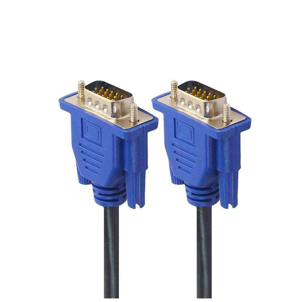 3ft VGA to VGA male to male monitor cable for laptop desktop and projector connections facing up exposing pins